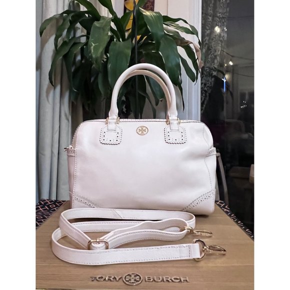 ♦️AUTHENTIC TORY BURCH WHITE RIBBON ROBINSON TOTE/SHOULDER BAG - Picture 2 of 15
